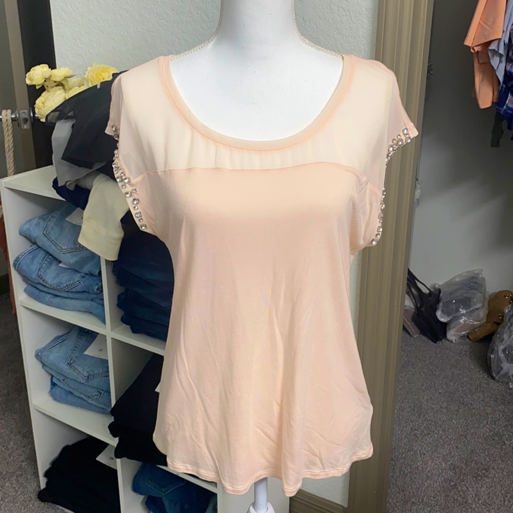 Express Blush Rhinestone Sleeve Blouse Size Medium